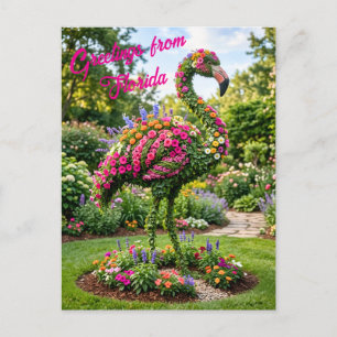 Postal Saludos desde Florida Tropical Flamingo Topiary