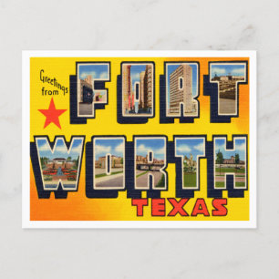 Postal Saludos desde Fort Worth, Texas Vintage Travel