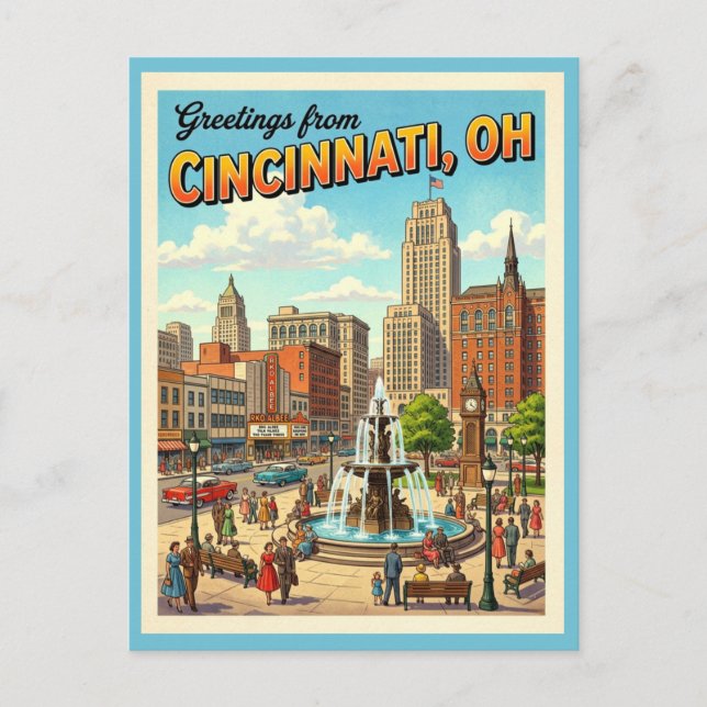 Postal Saludos desde Fountain Square Cincinnati Ohio  (Anverso)