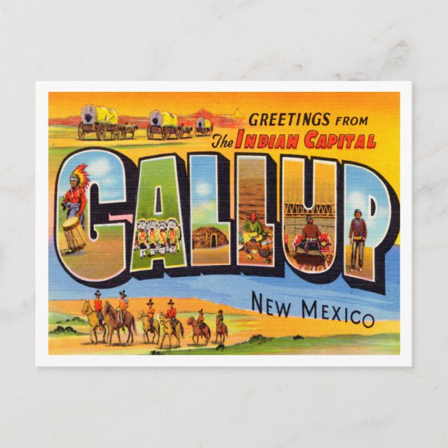 Postal Saludos desde Gallup, Nuevo México Viaje (Anverso)