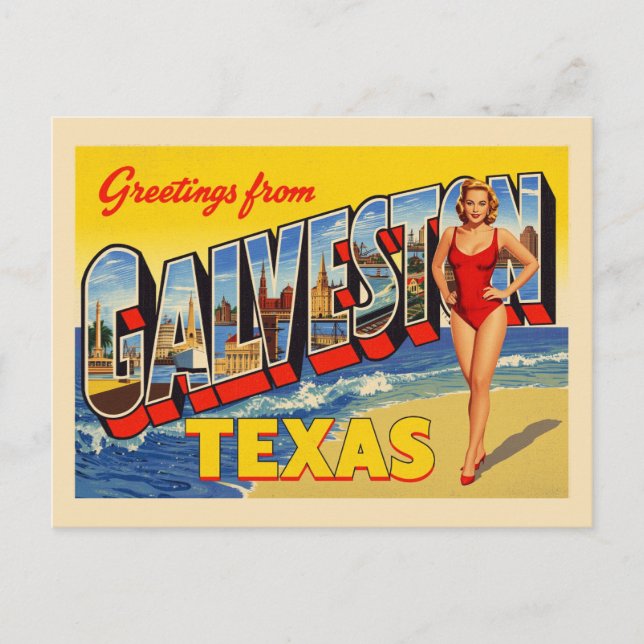 Postal Saludos desde Galveston Texas Vintage (Anverso)