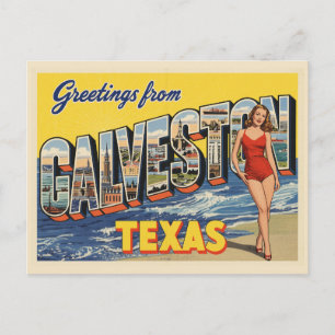 Postal Saludos desde Galveston Texas Vintage
