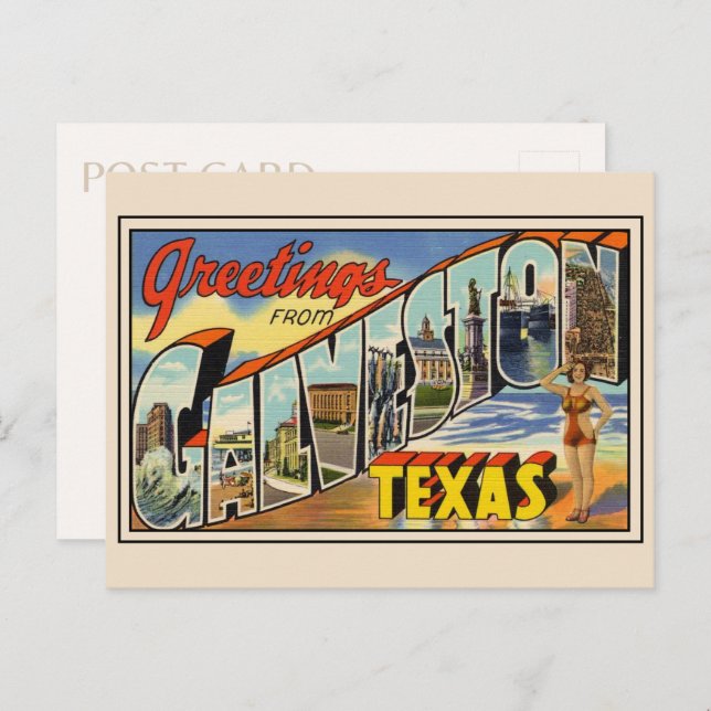 Postal Saludos desde Galveston Texas Vintage (Anverso / Reverso)