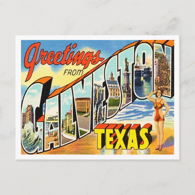 Postal Saludos desde Galveston, Texas Vintage Travel (Anverso)