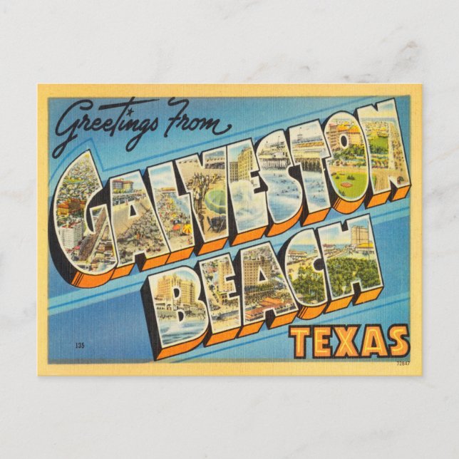 Postal Saludos desde Galveston, Texas Vintage Travel (Anverso)