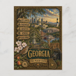 Postal Saludos desde Georgia Arte Retro Vintage