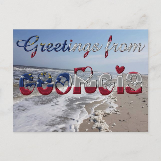 Postal Saludos desde Georgia, bandera del estado, corazón (Anverso)