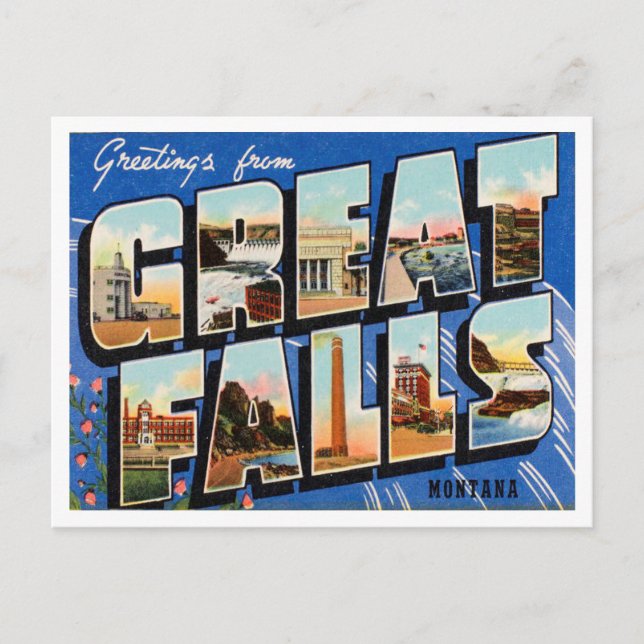 Postal Saludos desde Great Falls, Montana Vintage Travel (Anverso)