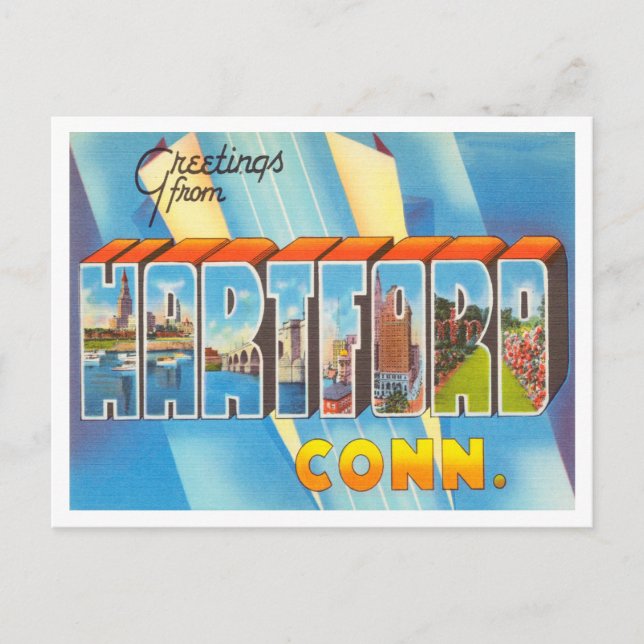 Postal Saludos desde Hartford, Connecticut Travel (Anverso)