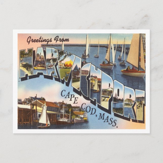 Postal Saludos desde Harwichport, Cape Cod, Mass. Taza de (Anverso)
