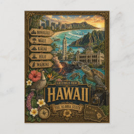 Postal Saludos desde Hawái | Arte Retro Vintage