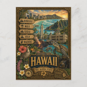 Postal Saludos desde Hawái Arte Retro Vintage