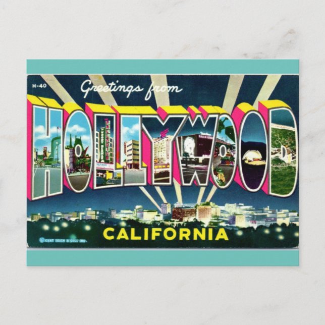 Postal Saludos desde Hollywood California Travel (Anverso)