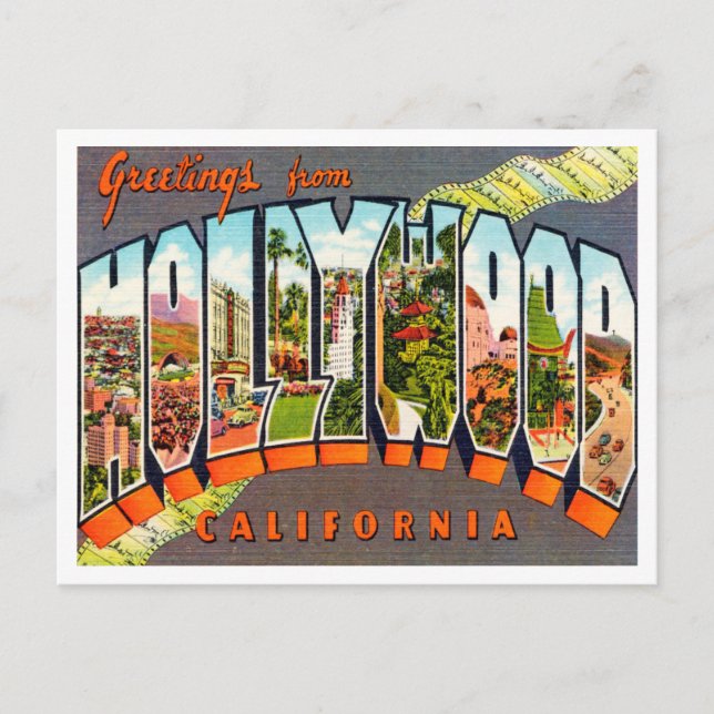 Postal Saludos desde Hollywood, California Travel (Anverso)