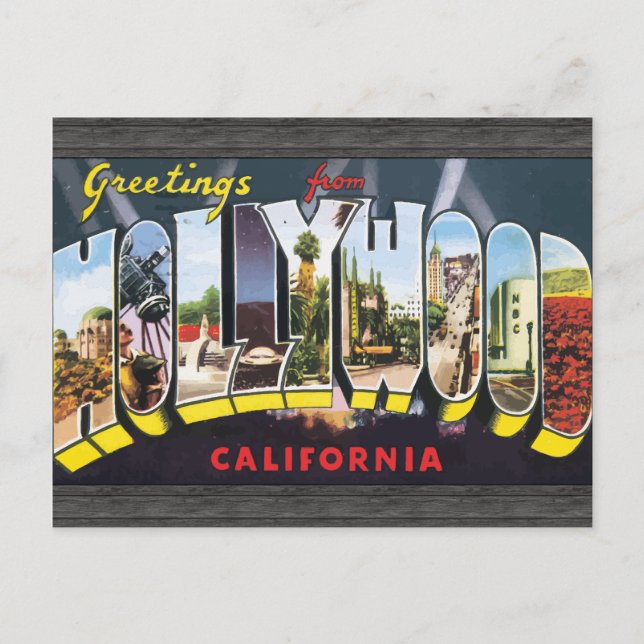 Postal Saludos desde Hollywood California, Vintage (Anverso)