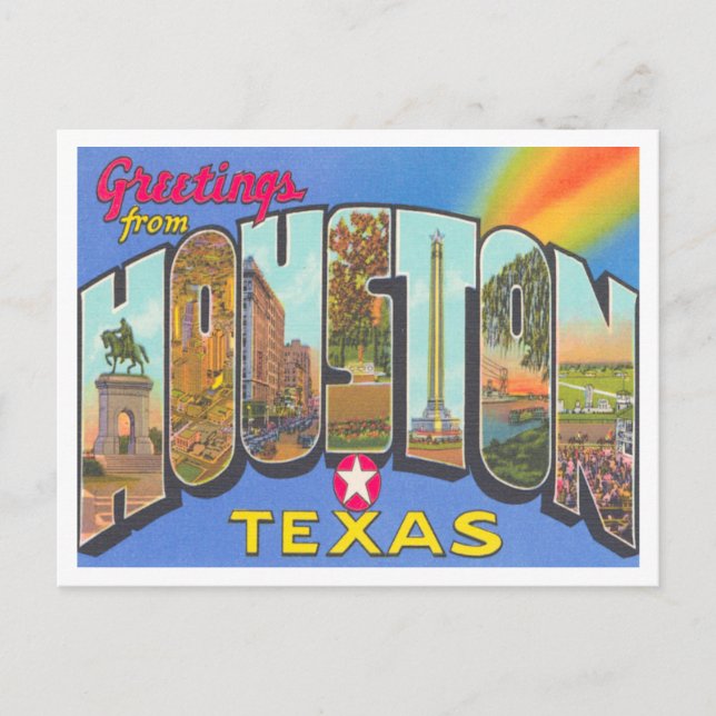 Postal Saludos desde Houston, Texas Vintage Travel (Anverso)