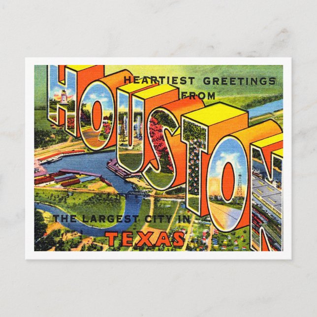 Postal Saludos desde Houston, Texas Vintage Travel (Anverso)