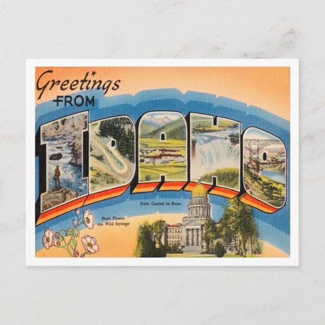 Postal Saludos desde Idaho Vintage Travel (Anverso)