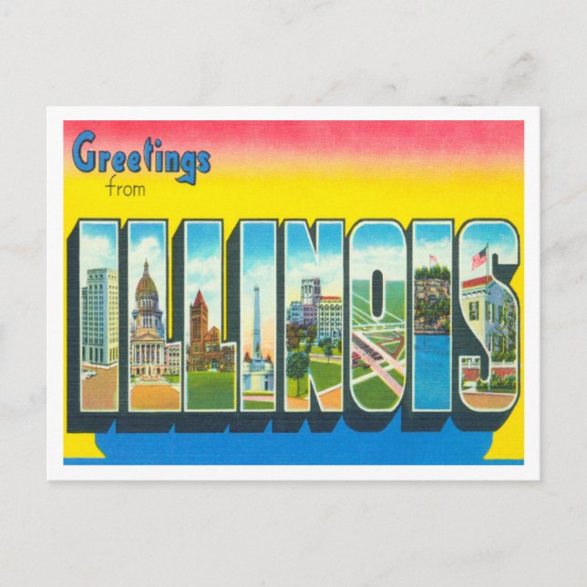 Postal Saludos desde Illinois Vintage Travel (Anverso)