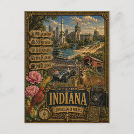 Postal Saludos desde Indiana | Arte Retro Antiguo