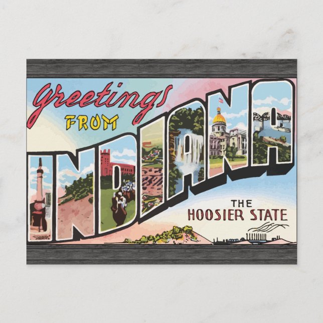 Postal Saludos desde Indiana El estado Hoosier, Vintage (Anverso)