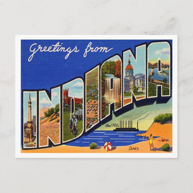 Postal Saludos desde Indiana Vintage Travel (Anverso)