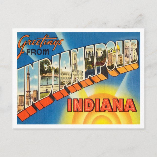 Postal Saludos desde Indianápolis, Indiana Travel (Anverso)