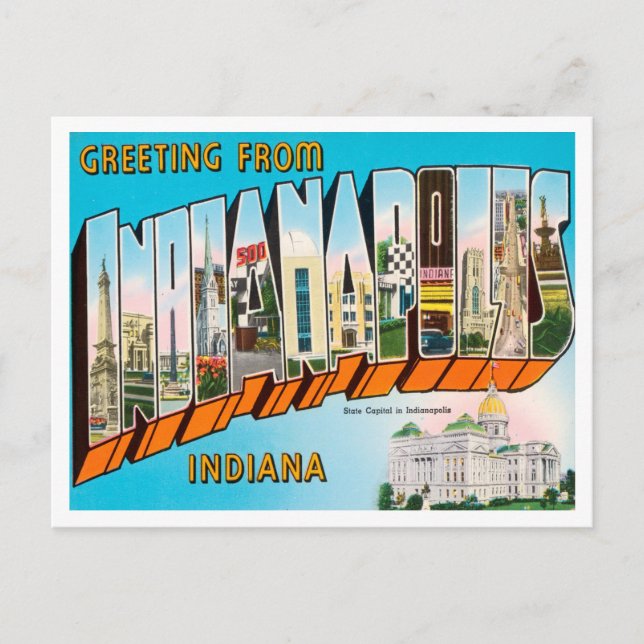 Postal Saludos desde Indianápolis, Indiana Travel (Anverso)