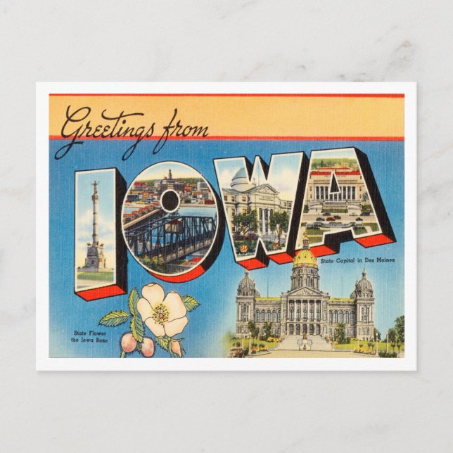 Postal Saludos desde Iowa Vintage Travel (Anverso)