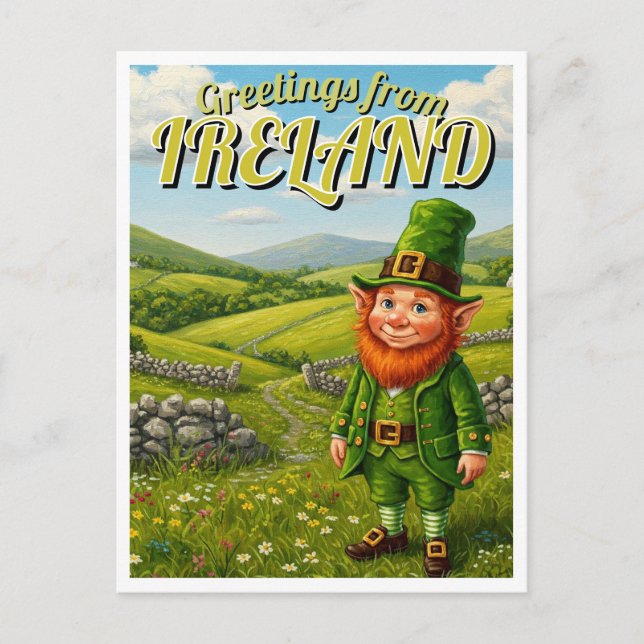 Postal Saludos desde Irlanda Leprechaun (Anverso)