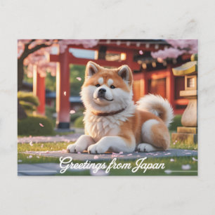 Postal "Saludos desde Japón" Akita Inu