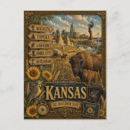 Postal Saludos desde Kansas | Arte Retro Vintage