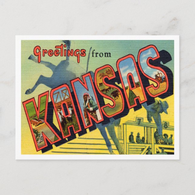 Postal Saludos desde Kansas Vintage Travel (Anverso)