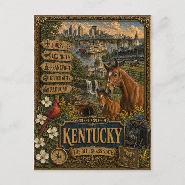Postal Saludos desde Kentucky | Arte Retro Vintage (Anverso)