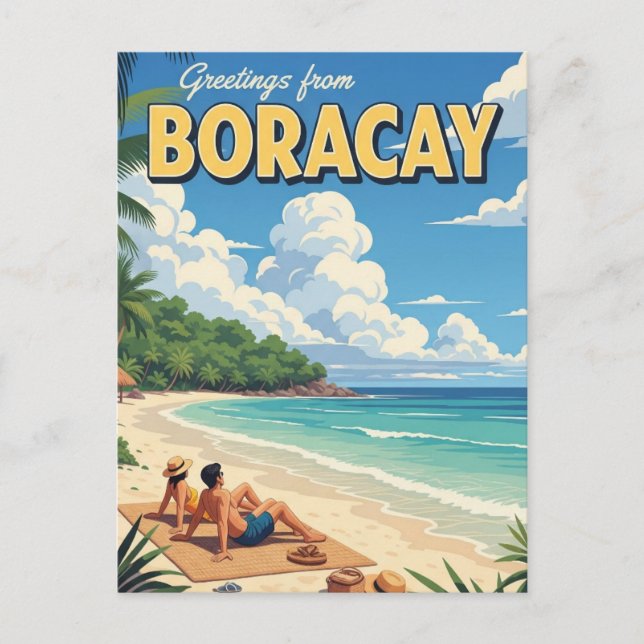 Postal Saludos desde la época de Boracay Filipinas (Anverso)