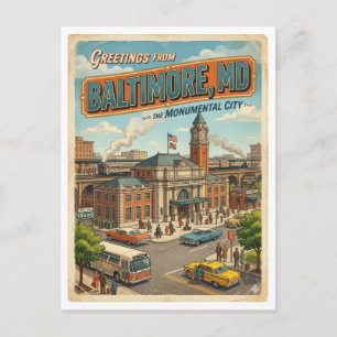 Postal Saludos desde la estación de tren de Baltimore MD