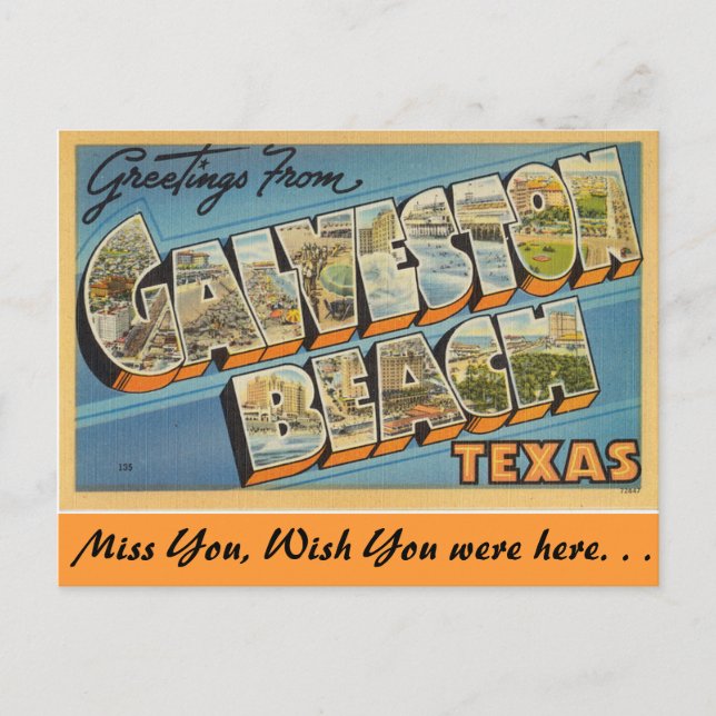 Postal Saludos desde la playa de Galveston (Anverso)