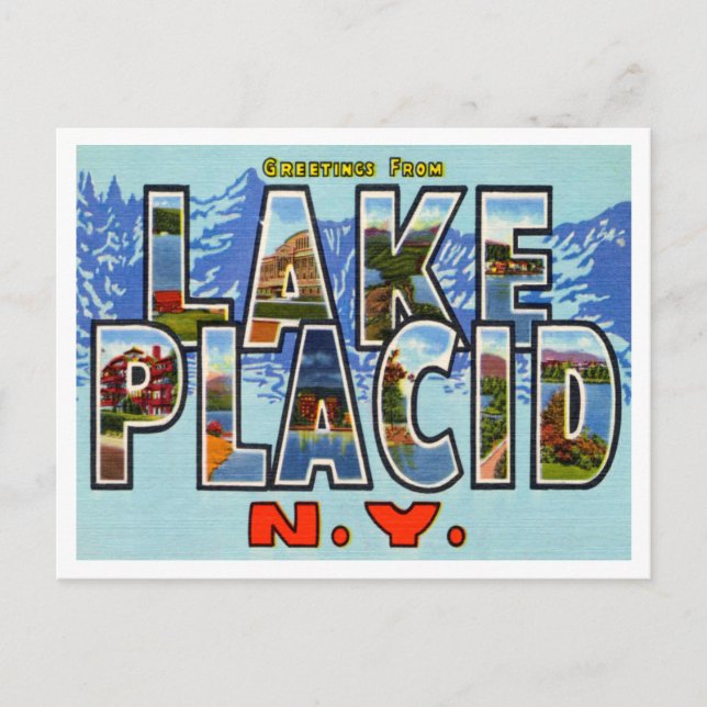 Postal Saludos desde Lake Placid, Nueva York Travel (Anverso)