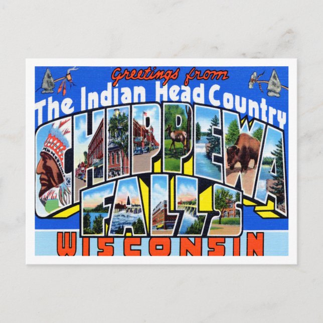 Postal Saludos desde las cataratas de Chippewa, Wisconsin (Anverso)