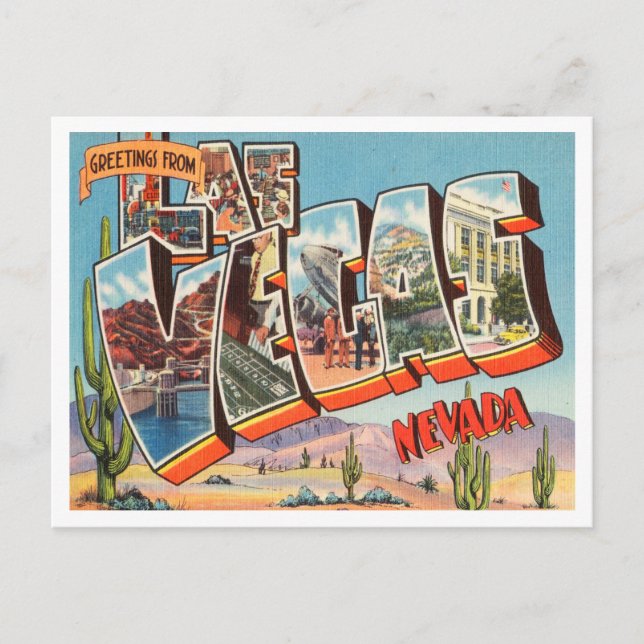 Postal Saludos desde Las Vegas, Nevada Vintage Travel (Anverso)