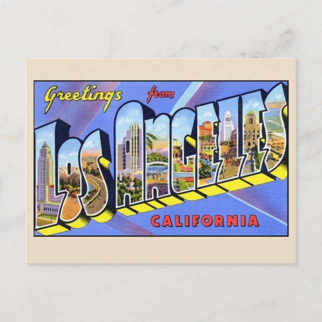 Postal Saludos desde Los Ángeles Letra Grande Vintage (Anverso)