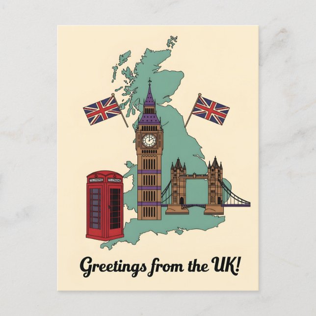 Postal Saludos desde los monumentos británicos de viaje d (Anverso)