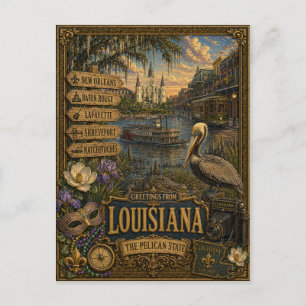 Postal Saludos desde Louisiana   Arte Retro Vintage