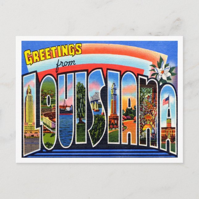 Postal Saludos desde Louisiana Vintage Travel (Anverso)