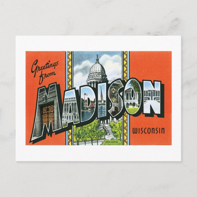 Postal ¡Saludos desde Madison, Wisconsin! (Anverso)