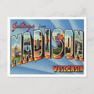 Postal Saludos desde Madison, Wisconsin Vintage Travel