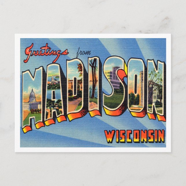 Postal Saludos desde Madison, Wisconsin Vintage Travel (Anverso)