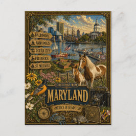 Postal Saludos desde Maryland | Arte Retro Vintage