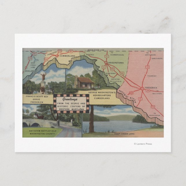 Postal Saludos desde Maryland Occidental (Mapa detallado) (Anverso)