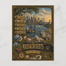 Saludos desde Massachusetts | Arte Retro Vintage